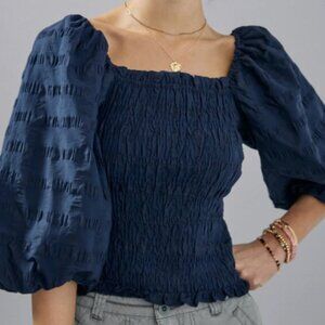 Anthropologie Navy Puff Sleeve Top